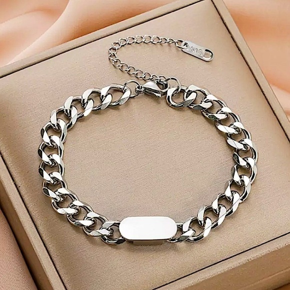 Stainless Steel Cuban Chain Link Bracelet Bar - Picture 1 of 3